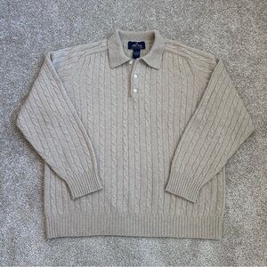 Allen Solly 100% 2-Ply Cashmere Cable Knit Polo Sweater Beige Men's Large